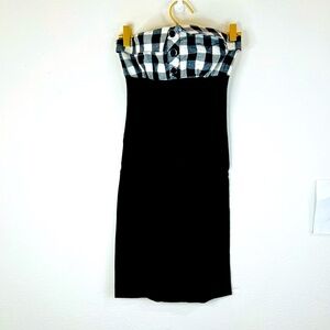Papaya Strapless Black Plaid Tube Dress Medium Stretchy 27” Length Chic Style